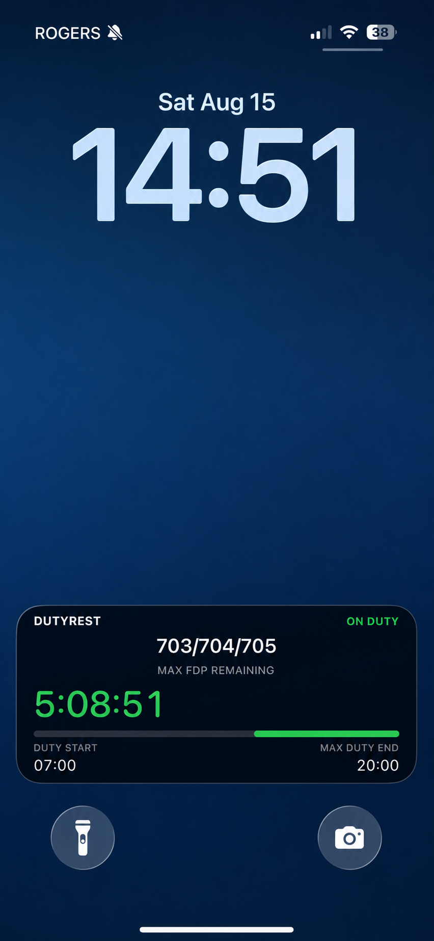 DutyRest active countdown on the iPhone Lock Screen